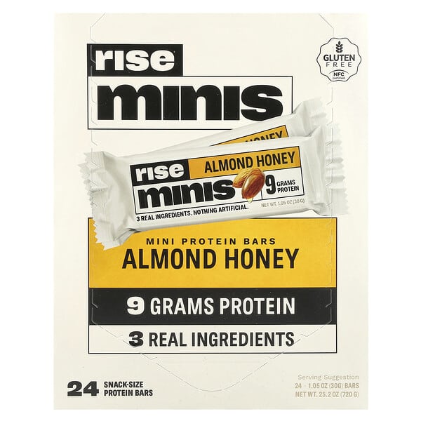 Rise Minis, Mini Protein Bars, Almond Honey, 24 Snack-Size Protein Bars, 1.05 oz (30 g) Each