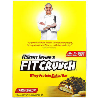 FITCRUNCH, Whey Protein Baked Bar, Peanut Butter, 12 Bars, (3.10 oz) 88 g Each