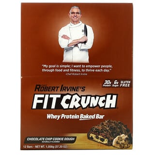 FITCRUNCH, Barre de protéines de lactosérum, Pâte à biscuits aux pépites de chocolat, 12 barres, 88 g chacune