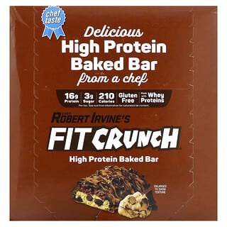 FITCRUNCH, Barrita horneada con alto contenido de proteínas, Masa de galletas con chispas de chocolate`` 9 barritas, 46 g (1,62 oz) cada una