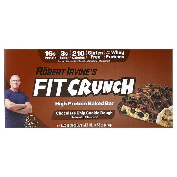 High Protein Baked Bar, Chocolate Chip Cookie Dough, 9 Bars, 1.62 oz (46 g) Each