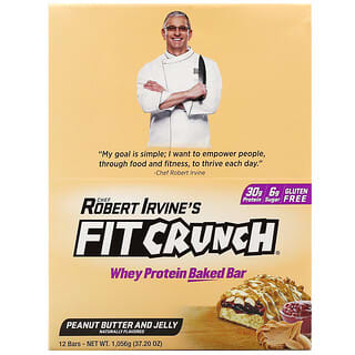 FITCRUNCH, Whey Protein Baked Bar, Peanut Butter and Jelly, 12 Bars, 3.10 oz (88 g) Each