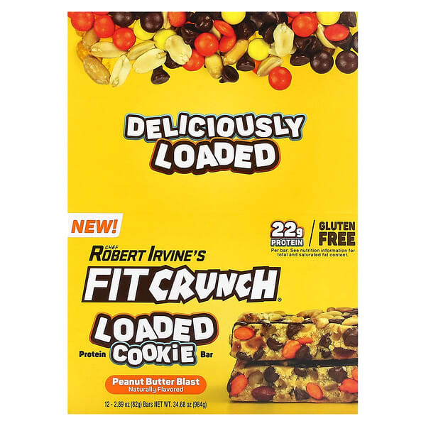 FITCRUNCH, Protein Loaded Cookie Bar, Peanut Butter Blast, 12 Bars, 2.89 (82 g) Each