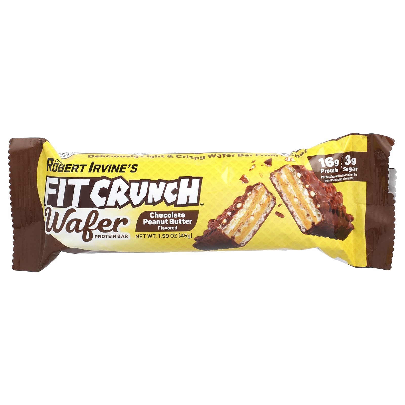 FITCRUNCH, Wafer Protein Bar, Chocolate Peanut Butter, 9 Bars, 1.59 oz