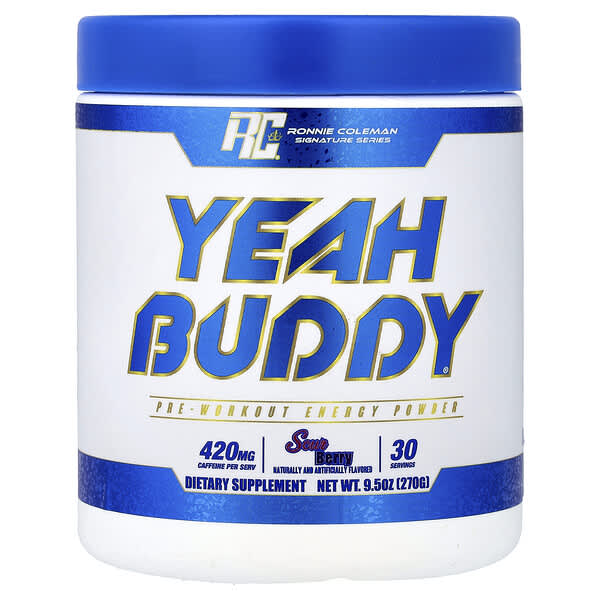 Ronnie Coleman, 서명 시리즈, 그래 Buddy, 프리 워크아웃 에너지 파우더, 사워 베리, 270g(9.5oz)