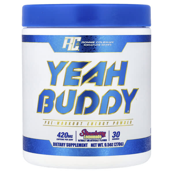 Ronnie Coleman, 서명 시리즈, 그래 Buddy, 프리 워크아웃 에너지 파우더, 딸기 레모네이드, 270g(9.5oz)