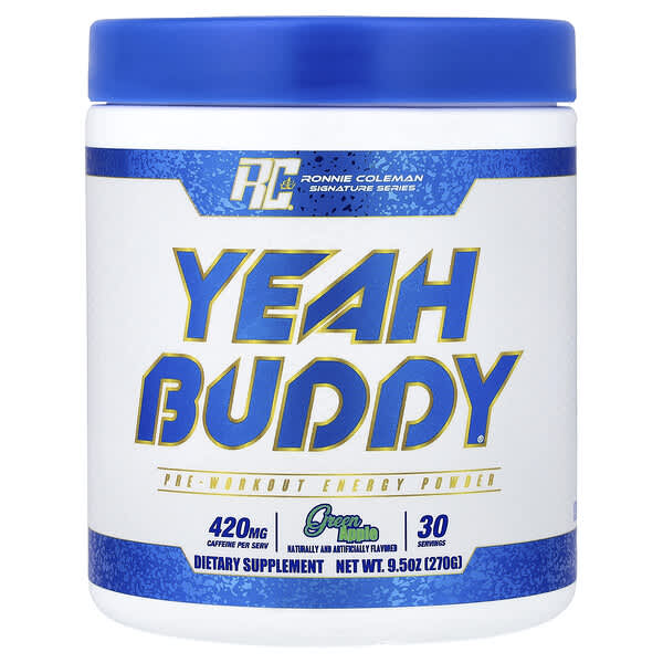 Ronnie Coleman, 시그니처 시리즈, 그래 Buddy, 프리 워크아웃 에너지 파우더, 그린 애플 맛, 270g(9.5oz)