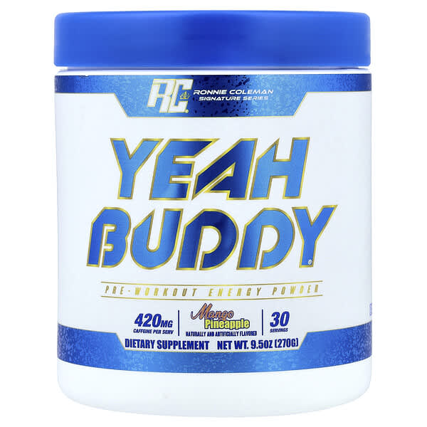Ronnie Coleman, 시그니처 시리즈, 그래 버디, 프리 워크아웃 에너지 파우더, 망고 파인애플 맛, 270g(9.5oz)