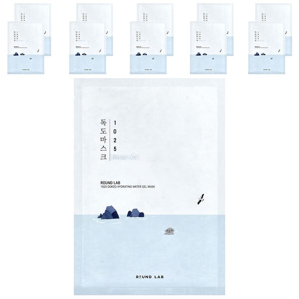 Round Lab, 1025 Dokdo 하이드레이팅 워터 젤 뷰티 마스크, 10매, 각 30ml(1.01fl oz)