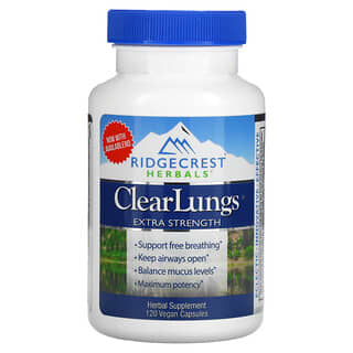 RidgeCrest Herbals, ClearLungs, force extra, 120 gélules véganes
