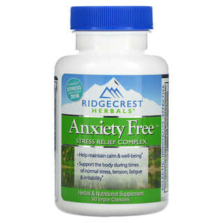 RidgeCrest Herbals, Sem Ansiedade, Complexo de Alívio de Estresse, 60 Comprimidos Veganos