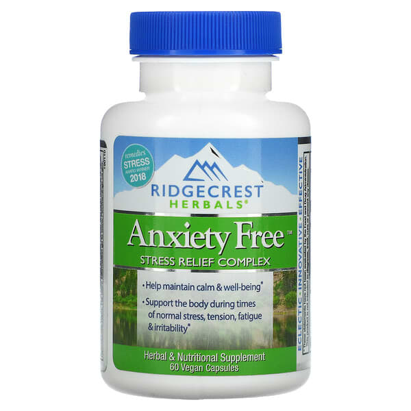RidgeCrest Herbals, Libre de ansiedad, complejo para alivio del estrés, 60 cápsulas veganas