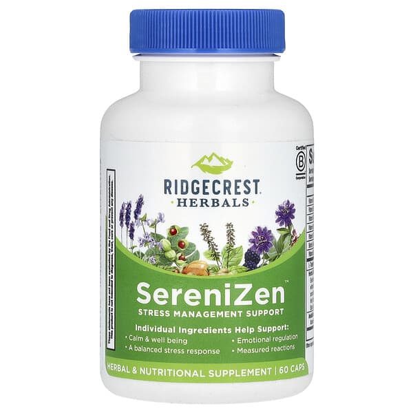 RidgeCrest Herbals, SereniZen，壓力管理支援，60 粒膠囊