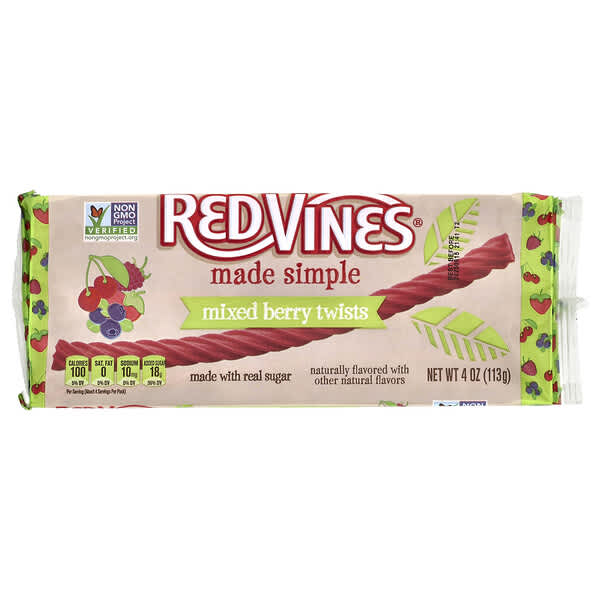 Red Vines, Lakrisbrett, gjort enkelt, blandede bærvendinger, 4 oz (113 g)