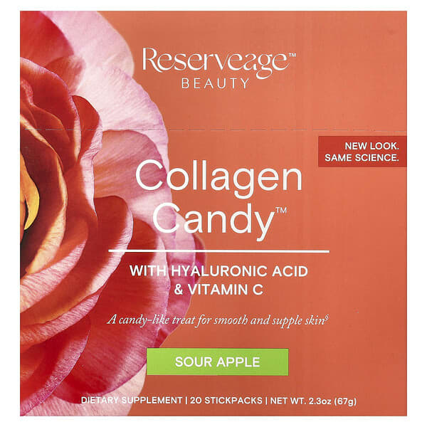 Reserveage Beauty, 콜라겐 캔디, 사워 애플, 스틱팩 20개, 개당 3.35g(0.1oz)