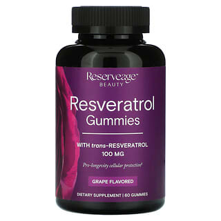 Reserveage Beauty, Gomitas con resveratrol, Sabor a uva, 100 mg, 60 gomitas (50 mg por gomita)