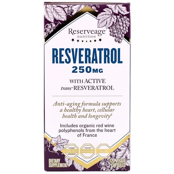 ReserveAge Nutrition, レスベラトロール、活性型トランスレスベラトロール入り、250 mg、ベジタリアンカプセル120錠