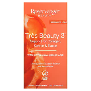Reserveage Beauty, Tres Beauty 3 with Biotin & Hyaluronic Acid, 90 Capsules