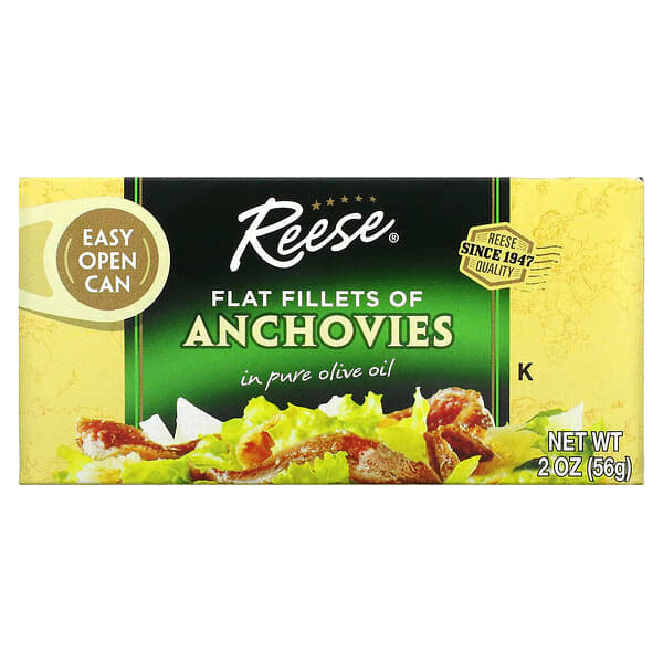 Reese, Flat Fillets of Anchovies, In Pure Olive Oil, 2 oz (56 g)