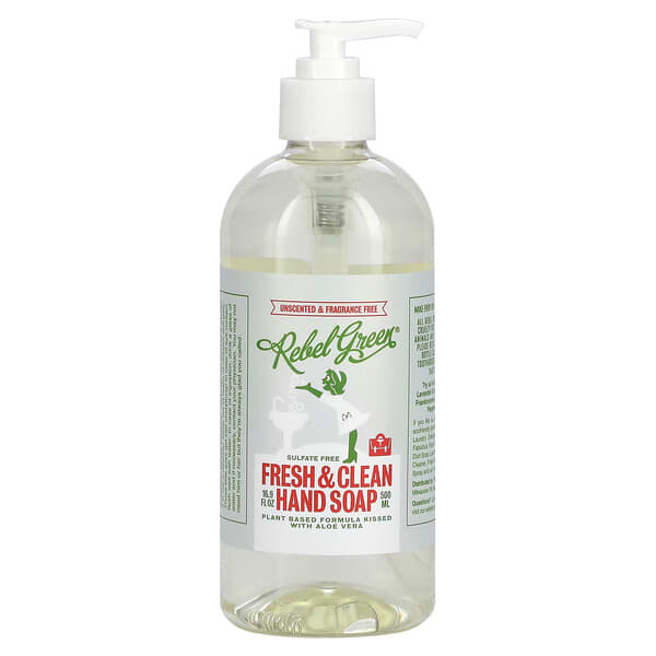 Rebel Green, Fresh & Clean Hand Soap, Unscented, 16.9 fl oz (500 ml)