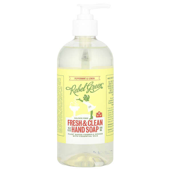 Rebel Green, 清爽潔淨洗手液，薄荷檸檬香，16.9 液量盎司（500 毫升）