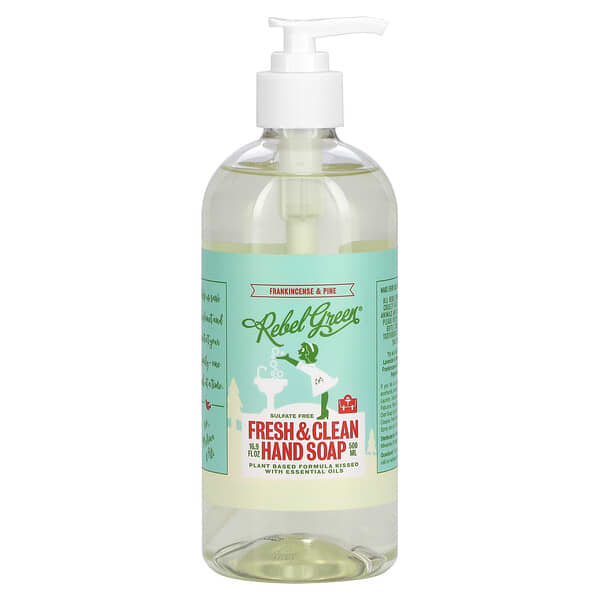 Rebel Green, Fresh &amp; Clean Hand Soap, Frankincense &amp; Pine, 16.9 oz (500 ml)