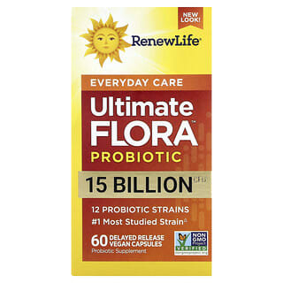 Renew Life, Ultimate Flora™, každodenní probiotikum, 15 miliard živých kultur, 60 vegetariánských kapslí
