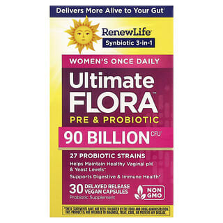 Renew Life, комплексный пробиотик для женщин Ultimate Flora™, 30 веганских капсул с отсроченным высвобождением