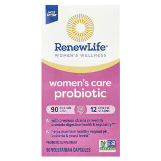 Renew Life, Bienestar de la mujer, Suplemento probiótico para el cuidado de la mujer, 90.000 millones de UFC, 60 cápsulas vegetales