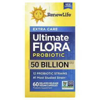 Renew Life, Ultimate Flora, Probiótico para cuidado adicional, 50.000 millones de cultivos vivos, 60 cápsulas vegetales
