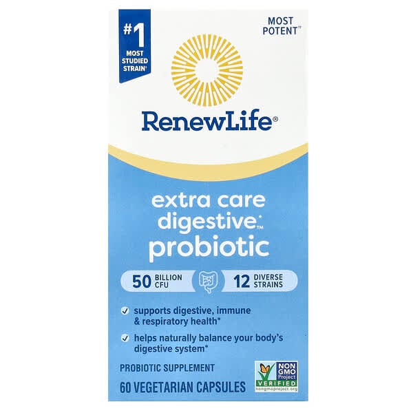 Renew Life, Extra Care Digestive Probiotic, 50 Billion CFU, 60 Vegetarian Capsules