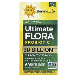 Renew Life, Ultimate Flora, Probiótico para adultos mayores de 50 años, 30.000 millones de cultivos vivos, 60 cápsulas vegetales