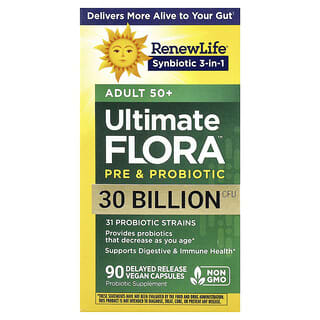Renew Life, Ultimate Flora™, пробиотик для взрослых старше 50 лет, 30 млрд КОЕ, 90 веганских капсул с отсроченным высвобождением