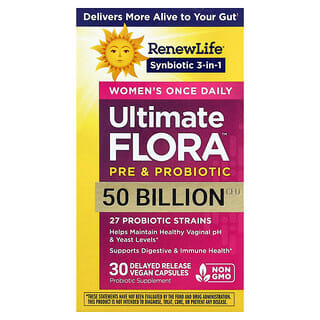 Renew Life, Una vez al día, Ultimate Flora™ Pre &amp; probiótico para mujeres, 30 cápsulas veganas de liberación retardada