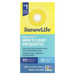 Renew Life, Ultimate Flora, Probiotiques pour le soin des hommes, 90 milliards de cultures vivantes, 30 capsules végétariennes