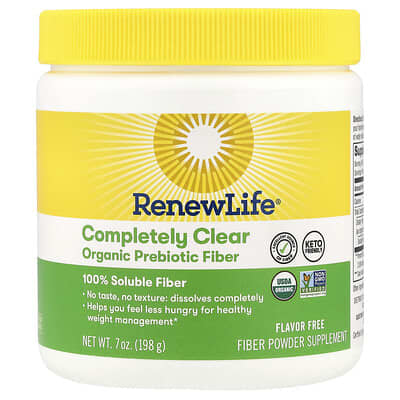 Renew Life, Totally Clear Organic Prebiotic Fiber, Unflavored, 7 oz (198 g)