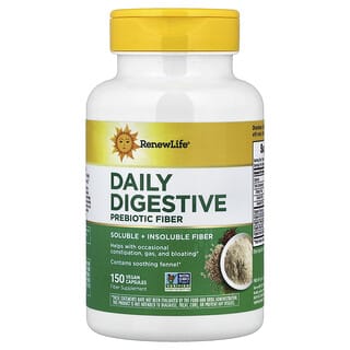 Renew Life, Daily Digestive Prebiotic Fiber, 150 Vegan Capsules