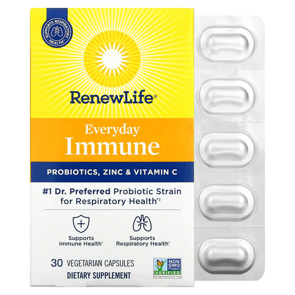 Renew Life, Everyday Immune、 プロバイオティクス、亜鉛＆ビタミンC、ベジカプセル30粒