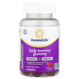 Renew Life, Kids Tummy Gummy, Prebiotics and Probiotics, Raspberry, 30 Gummies