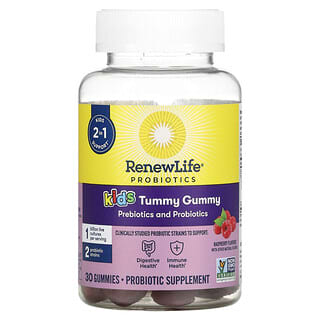 Renew Life, Kids Tummy Gummy, Prebiotics and Probiotics, Raspberry, 30 Gummies