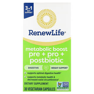 Renew Life, Boost métabolique, Pré + Pro + Postbiotique, 30 capsules végétariennes