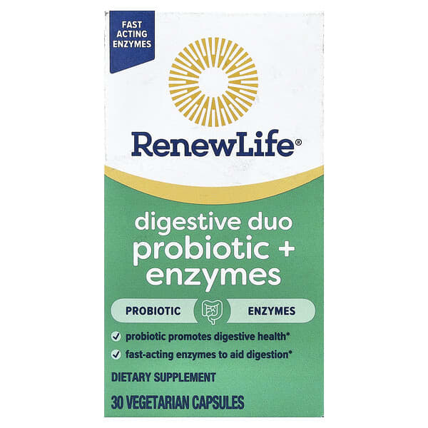 Renew Life, Digestive Duo Probiotic + Enzymes , 30 Vegetarian Capsules