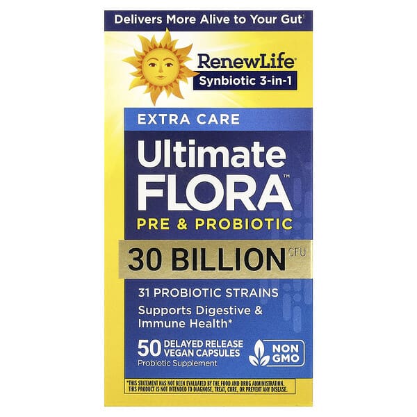 Renew Life, Extra Care, Ultimate Flora™ Pre & Probiotic, 50 Delayed Release Vegan Capsules — product photo 1
