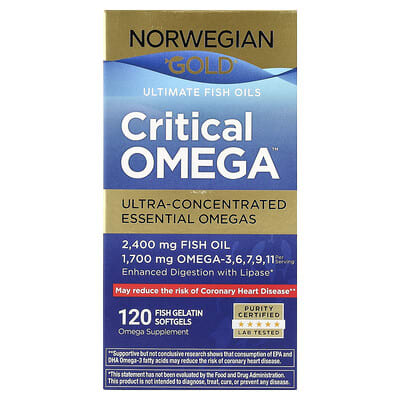 Renew Life, Norwegian Gold®, Critical Omega™ Premium Fish Oil, 120 Fish Gelatin Softgels
