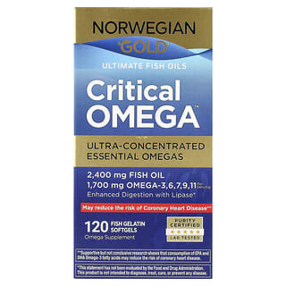 Renew Life, Norwegian Gold®, Aceite de pescado Critical Omega™, 120 cápsulas blandas de gelatina de pescado (850 mg por cápsula blanda)