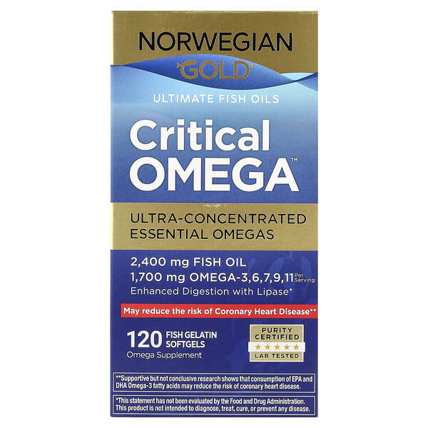 Renew Life Norwegian Gold®, Critical Omega™ Ultimate Fish Oils, 120 Fish Gelatin Softgels