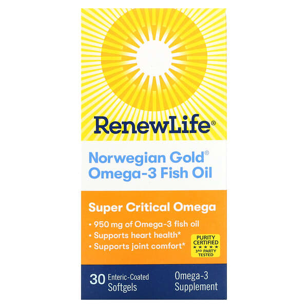 Renew Life, 挪威黃金 omega-3 魚油，950 毫克，30 粒腸溶包衣軟凝膠