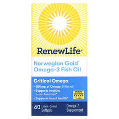 Renew Life, Critical Omega, norwegisches Gold-Omega-3-Fischöl, 60 magensaftresistente Weichkapseln