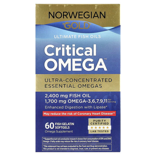 Renew Life Norwegian Gold®, Critical Omega™ Ultimate Fish Oils, 60 Fish Gelatin Softgels