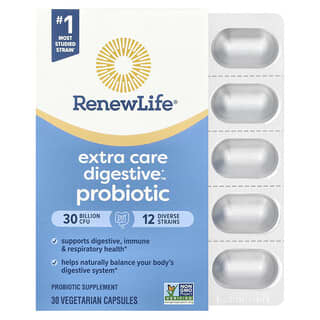 Renew Life, Extra Care Digestive™ Probiotic, 30 Billion CFU, 30 Vegetarian Capsules